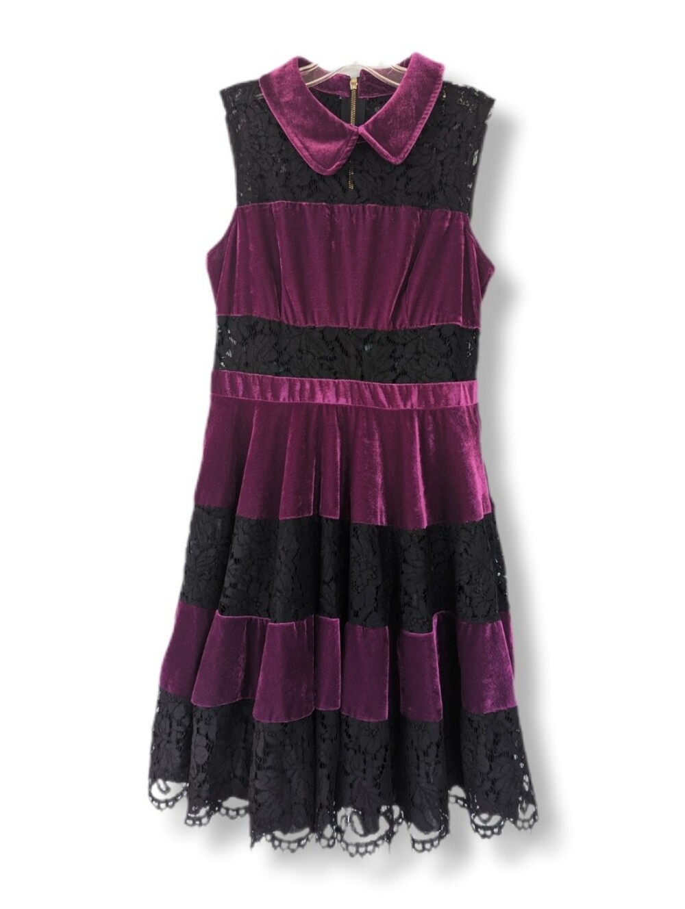 Venus Bright Purple Velvet & Lace Fit & Flare Collar Dress